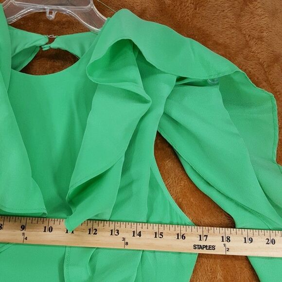 ALEXIS Midi Dress Womens Size 0 Green Cape Sleeve Tiered 100% Silk CATELINE - Picture 12 of 15